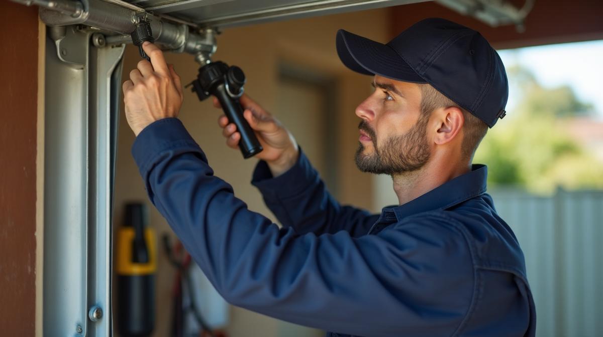 Professional technician servicing a garage door